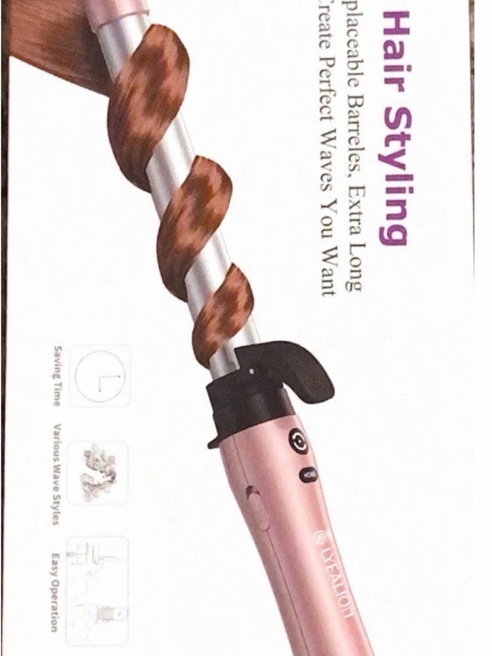 Lyealion Automatic Hair Style Curling Iron 3-In-1 Replaceable Barrels Pink Grey